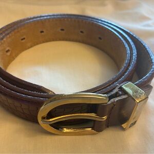 Ralph Lauren Elegant Brown Leather Belt with Gold tone Buckle